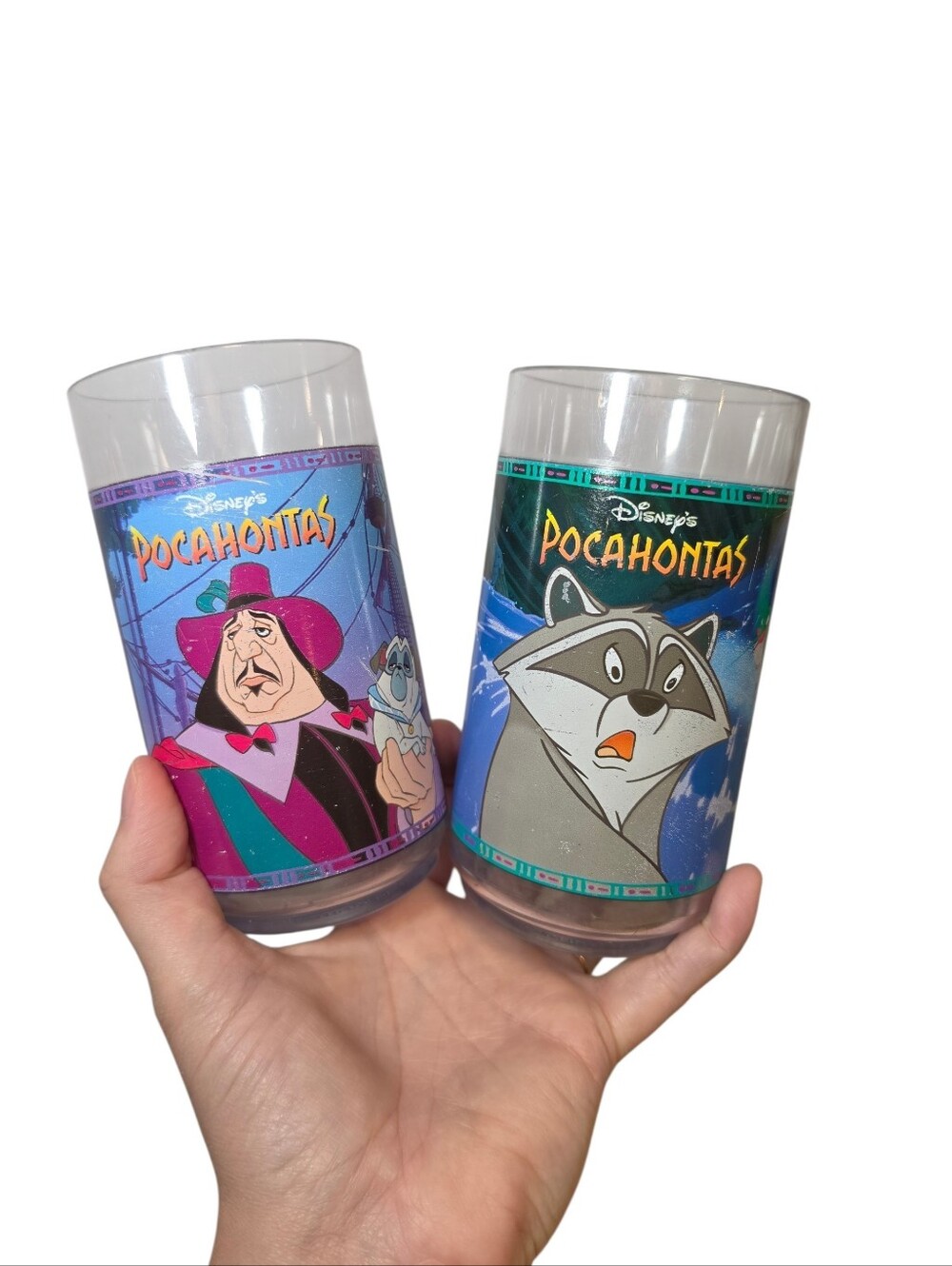 Vintage 1994 Burger King Disney Pocahontas Plastic Collectible Cups Set of 2